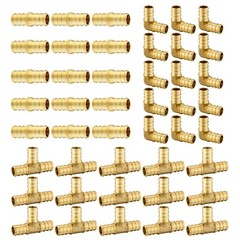 EFIELD 45 PCS 1/2″ PEX Crimp Brass Fittings: Elbow, Coupling, Tee(15 PCS/Each)