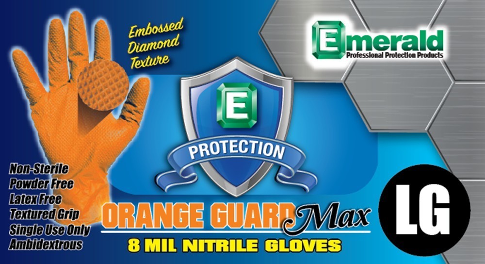 Emerald Orange Guard Max 8mil Orange Nitrile Gloves 1 case, 10 Boxes