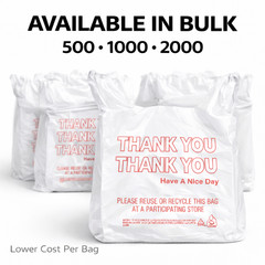 500 Bags 1/6 Large 21 x 6.5 x 11.5 “Thank You” T-Shirt Plastic Grocery Shopping