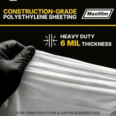 Lauco Heavy Duty Plastic Sheeting 10′ x 100′ Roll, 6 Mil Clear Polyethylene