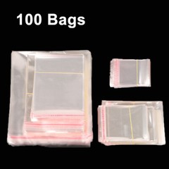 100Pcs Clear Resealable Self Sealing Cello Cellophane Bags OPP Poly Bags Plastic