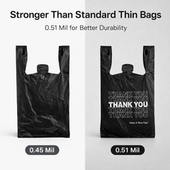 Black 1/6 Thank You T-Shirt Plastic Bags 21×6.5×11.5 0.51 Mil