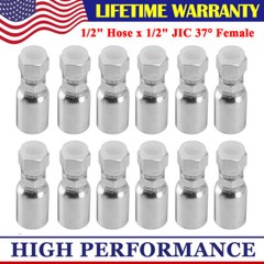 12 Pack 1/2″ Hose x 1/2″ JIC 37° Female Hydraulic Hose End Swivel Crimp Fitting