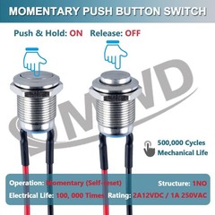 5 Pcs 12mm 12v Momentary Push Button Switch Waterproof Push Button Switch Round