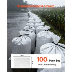 Uimoso 100 Pack Sandbags 16″ x 26″ Durable Bags with 50lb Capacity Empty