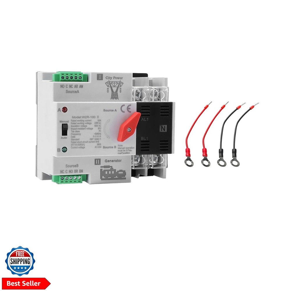 100Amp AC110V Automatic/Manual Transfer Switch 2P 50/60Hz, 2POLE 100A Mini AT…