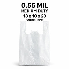 White Plastic T-Shirt Shopping Bags 13x10x23 0.55 Mil HDPE Grocery Retail Bulk