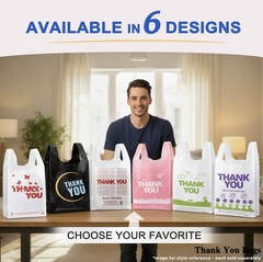YoYoRain 1000 Pack White Thank You TShirt Bags with Handles, 11″x6″x21″ Plast…
