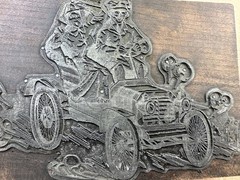 Large Antique Car Cartoon Motorists Print Block Classic Automobile 8″x5.5″