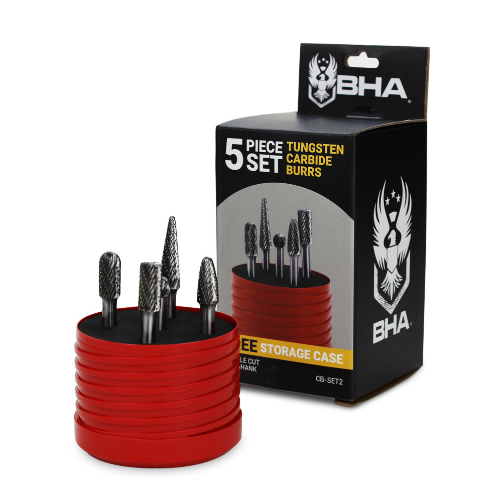 BHA 5 Piece Tungsten Carbide Burr Die Grinder Bits Set, Double Cut – 1/4” Shank