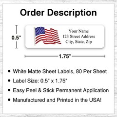 400 Personalized Return Address Labels Stickers 1/2 x 1 3/4 Waving American Flag