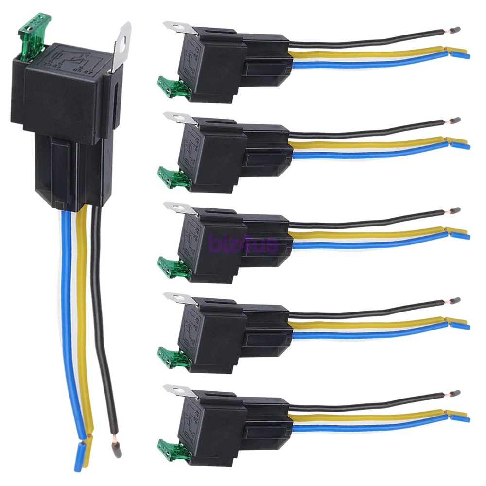6 Pack 12V DC 30 Amp 4-Pin Automotive Relay Harness Set Switch Fuse US