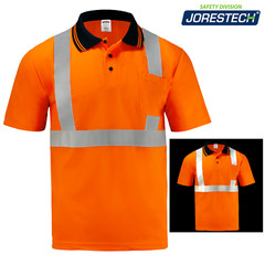 5 Pack Hi-Vis Orange Safety Workwear Short Sleeve Polo Shirt Top Reflective Tape