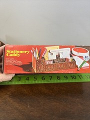 Vintage Plastic Faux Wood Stationary Caddy Hong Kong New NOS B And E Sales