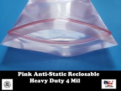 Anti Static Bag Pink Poly Zip Seal 4Mil Reclosable Lock Top 2x,3,5,6,8,9,12,13″