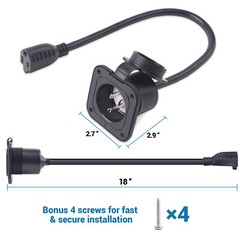 15A 125V AC Port Plug 14AWG Flanged Power Inlet Plug 18″ Extension Cord Boat RV