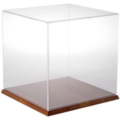 Plymor Clear Acrylic Display Case with Hardwood Base, 12″ x 12″ x 12″