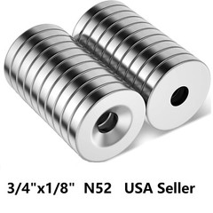 10 30 50 Countersunk Ring Magnets N52 3/4″ x 1/8″ Rare Earth Neodymium Disc