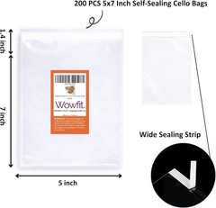 200 Count 5×7 Inch Clear Cellophane Plastic Bags, Resealable Self-Sealing Cel…