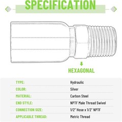 12 Pack 1/2″ Hydraulic Hose Fittings, 1/2″ I.D. Hose x 1/2″ NPTF Male with Prote