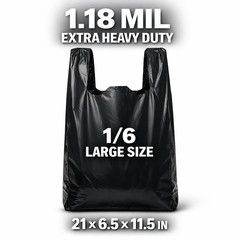 Extra Heavy Duty Black T-Shirt Bags 1/6 Size 21×6.5×11.5 1.18 Mil Grocery Bags