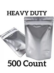 Mylar Bags (500 Count) | 5×8” Heavy Duty Silver Stand Up Resealable Pouch