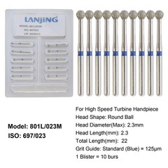 Dental Round Diamond Bur Long Surgical Diamond Bur FG High Speed Coarse Fine 801