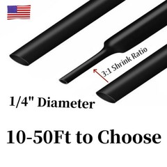 5-100ft Black Φ1/4″ (6.4mm) Heat Shrink Tubing 3:1 Dual Wall Adhesive Glue Lined