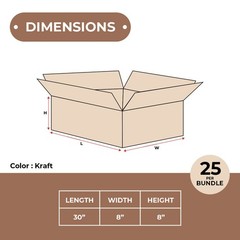 30 x 8 x 8″ – Long Corrugated Boxes – ECT-32, 25/Bundle