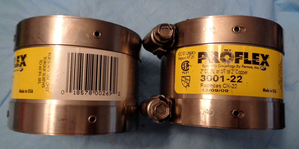 Proflex Flexible Coupling 2″ Cast Iron Plastic and Steel to 2″ Copper # 3001-22