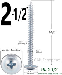 Modified Truss Head Phillips Self piercing sharp point screws #8 x 1/2″- 3″ Zinc