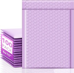 100 Pack Poly Bubble Mailers 6×10″ Padded Envelope Mailing Bags #0 Light Purple