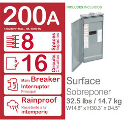 Square D Homeline 200A 8/16 Main Breaker Outdoor Load Center HOM816M200PFTRB