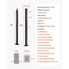 Cable Railing Post 36x2x2 In Horizontal-Hole Railing Post 4JZLGZXHS914MY65M001V0