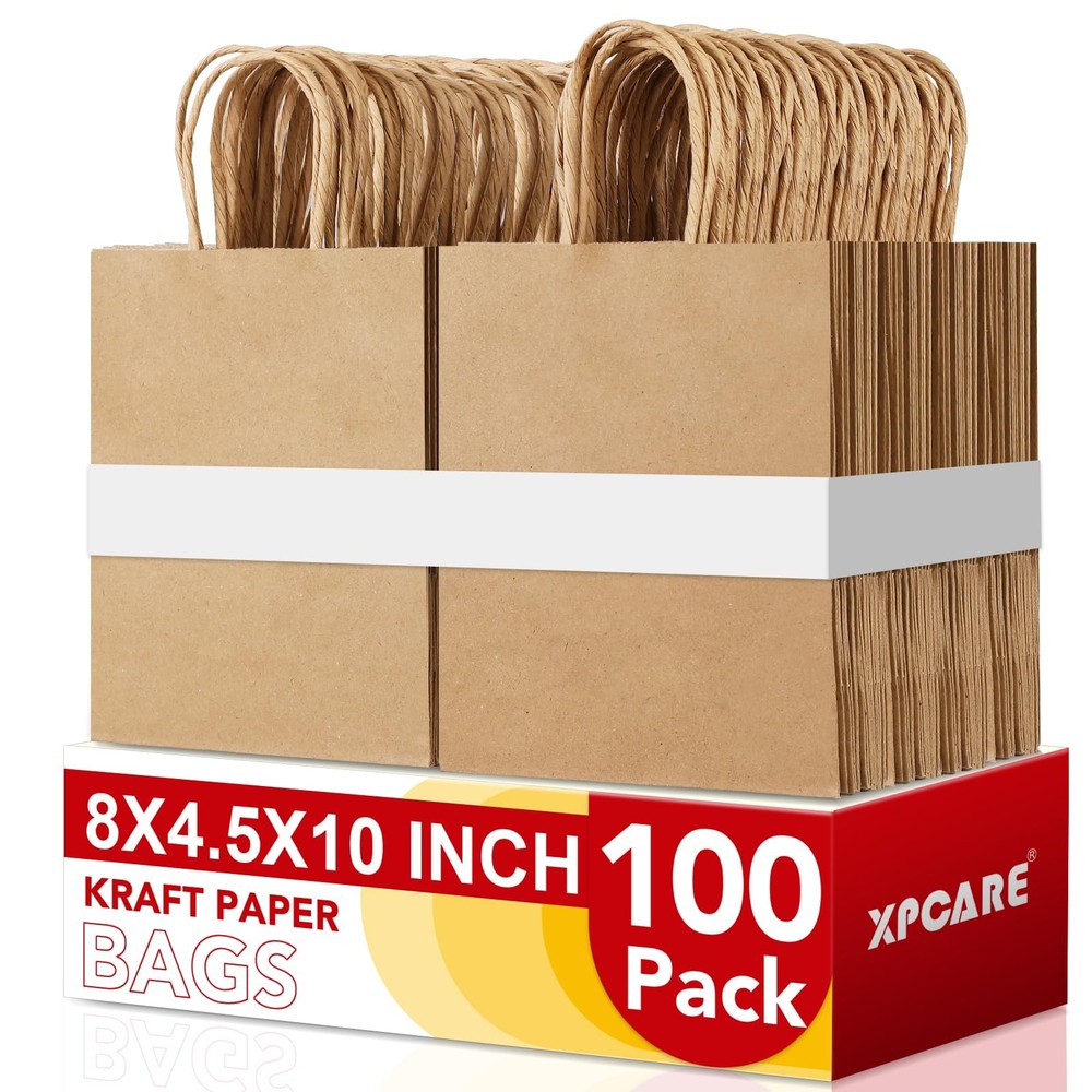 XPCARE 100Pack Brown Paper Bags 8×4.5×10 Inch, 1 Count (Pack of 100),