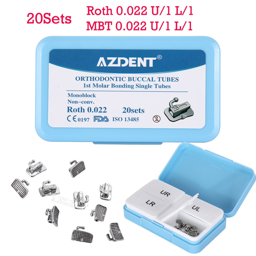 80Pcs AZDENT Ortho Bondable Monoblock Buccal Tubes 1st Molar MBT/Roth 0.022