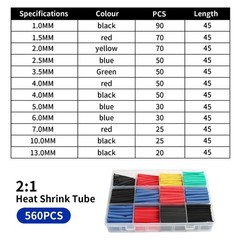 560 Pcs HEAT SHRINK Tubing Sleeve 2:1 Shrinkable Tube Wire Cable Assortment Kit
