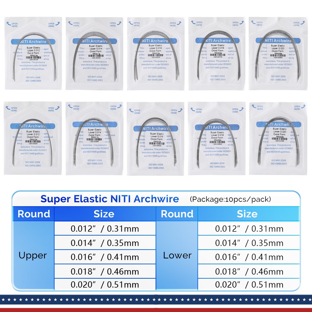 Dental Orthodontic Super Elastic Niti Round Arch Wires 012-020 Upper/ Lower
