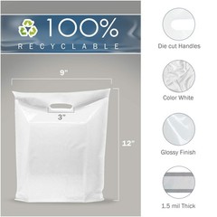 White Merchandise Plastic Shopping Bags – 100 Pack 9″ x 12″ with 1.5 mil Thic…