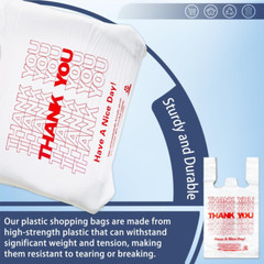 1000 Count White Disposable Thank You Bags with Handles – 11”X6”X21” Plastic