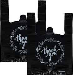 TOSPARTY 100PCS Black Thank You T-Shirt Bags Plastic Bulk T-shirt