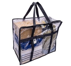 6-Pack Clear Vinyl Moving Storage Bags w Dual Zipper, Handles & ID Insert Pocket