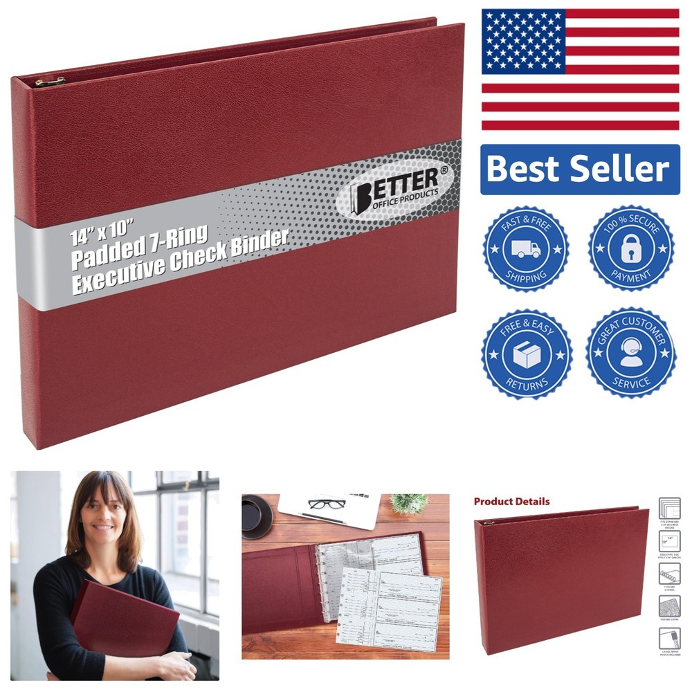 7-Ring Burgundy Textured Check Binder with Zipper Pouch – Efficient Organizer