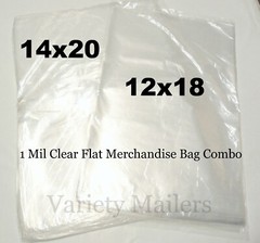 200 Merchandise Bag Combo 12×18 & 14×20 Clear 1 Mil Plastic Apparel Bags