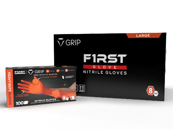 First Glove Volt Orange Nitrile Disposable Gloves 8 Mil Raised Diamond Texture