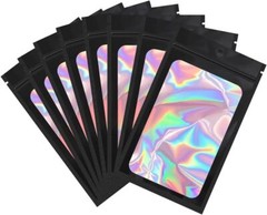 100/200 Holographic Mylar Foil Bags Smell Proof Resealable Zip Lock Pouch Black