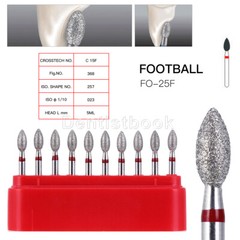 10Pcs Dental Diamond Burs FOOTBALL 368-023F FINE RED DEFEND Friction Grip