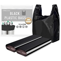 LimonLaviu Black Plastic Grocery Bags, 100 Pack, 11.5’x 6.5″ x 21′, 22 Pound Cap