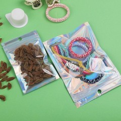 400PCS Holographic Mylar Foil Bag Resealable Zipper Pouch Packaging Clear Front