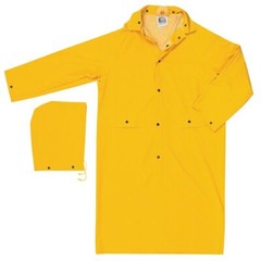 Yellow Safety Rain Coat Rain Jacket 49″ Detachable Hood .35mm PVC / Polyester